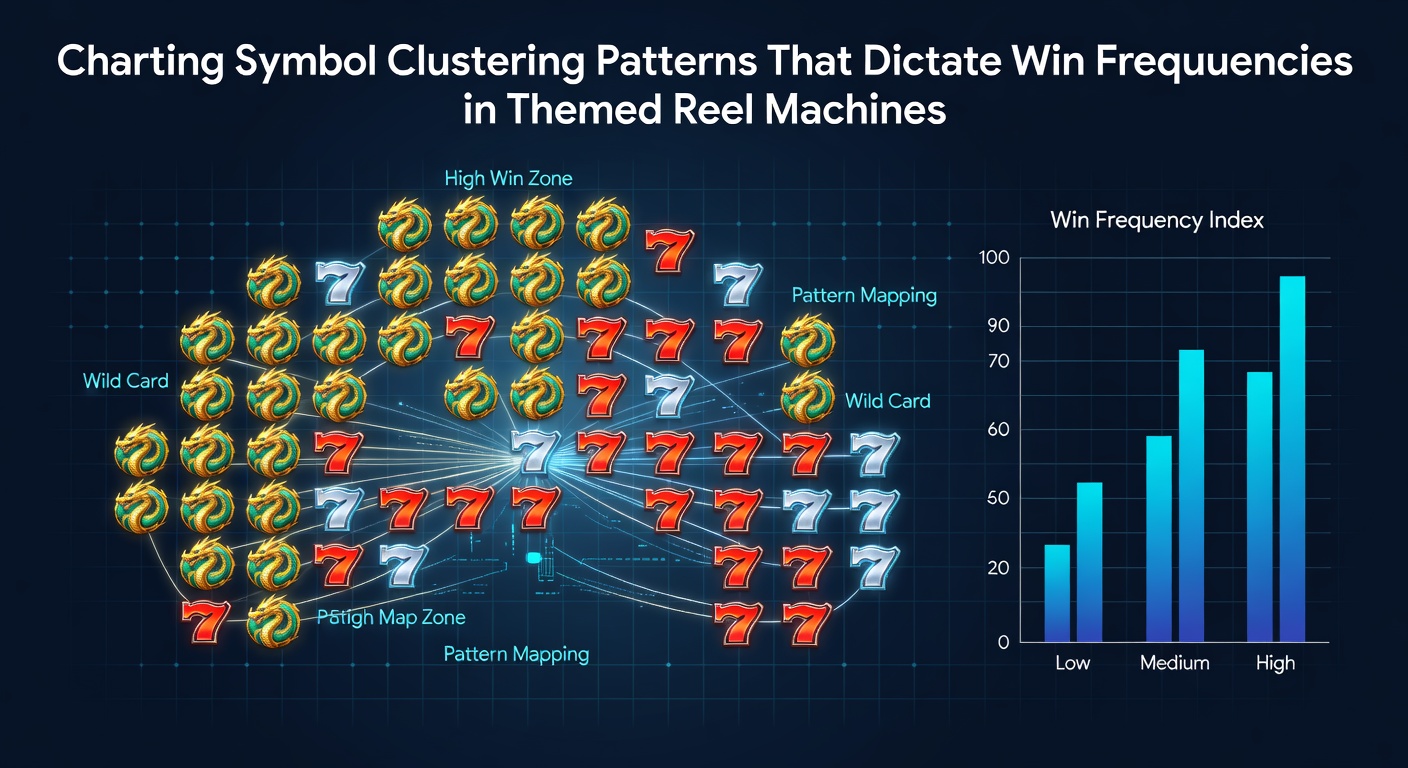 Visualization of symbol clusters forming across multiple reels in a themed slot machine interface