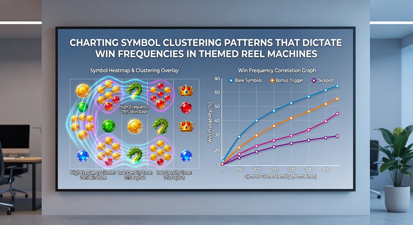 Data chart showing symbol distribution and cluster frequency metrics on themed reels