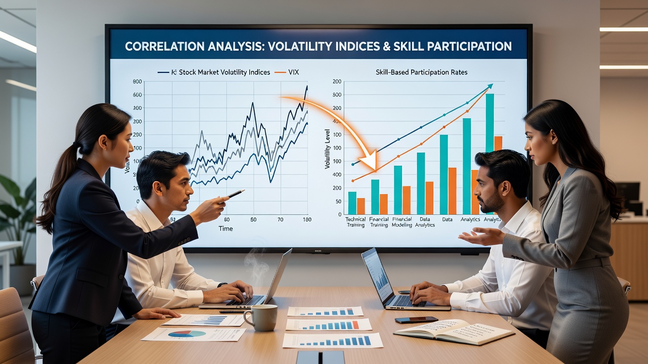 Line graphs showing VIX spikes aligned with declining tournament registration curves across multiple earnings seasons