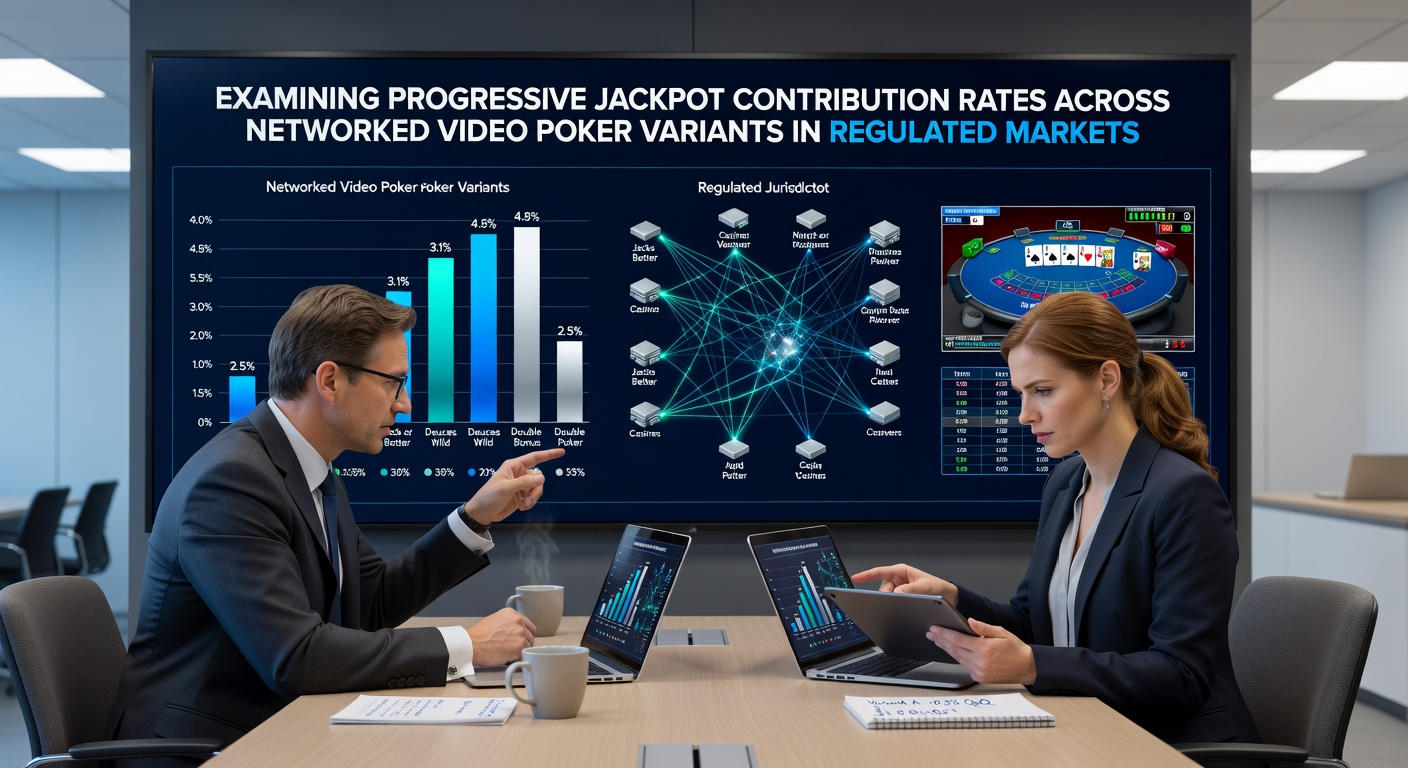 Detailed view of video poker paytable screens showing progressive jackpot contribution indicators