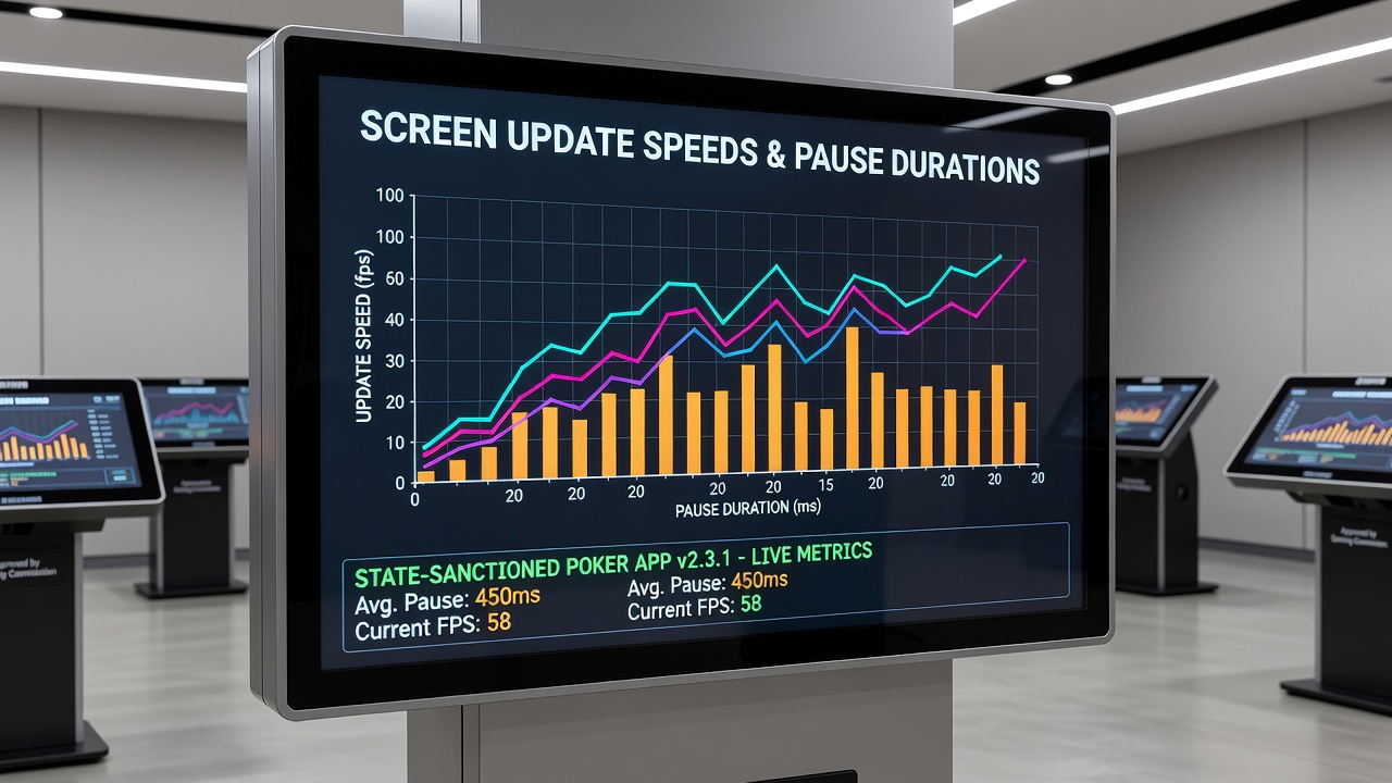 Data visualization charts comparing screen refresh intervals against recorded pause durations across poker sessions