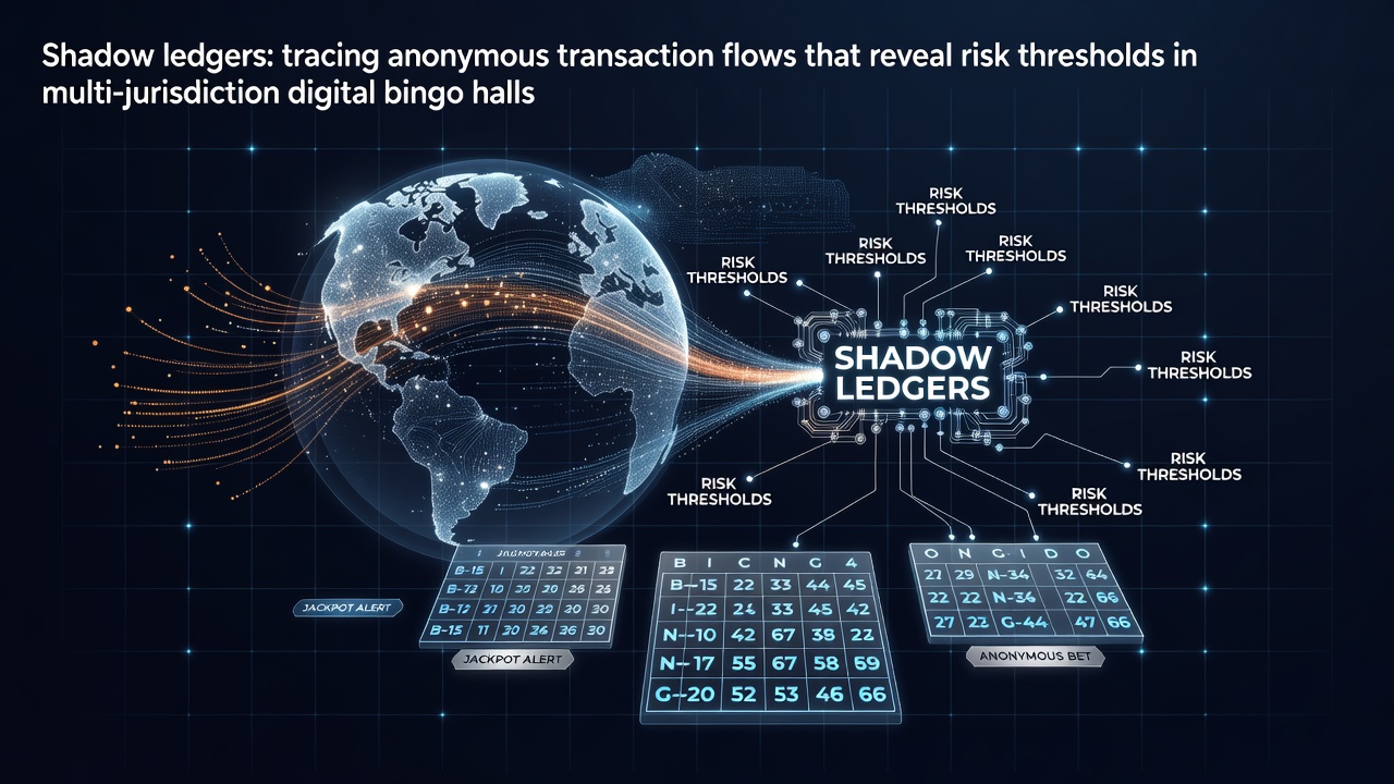 Digital bingo hall interface showing transaction tracking across multiple jurisdictions