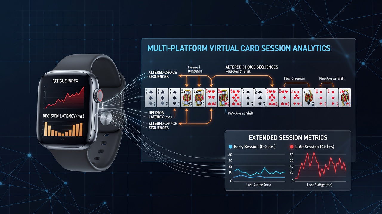 Wearable sensors tracking physiological signals during extended online card sessions